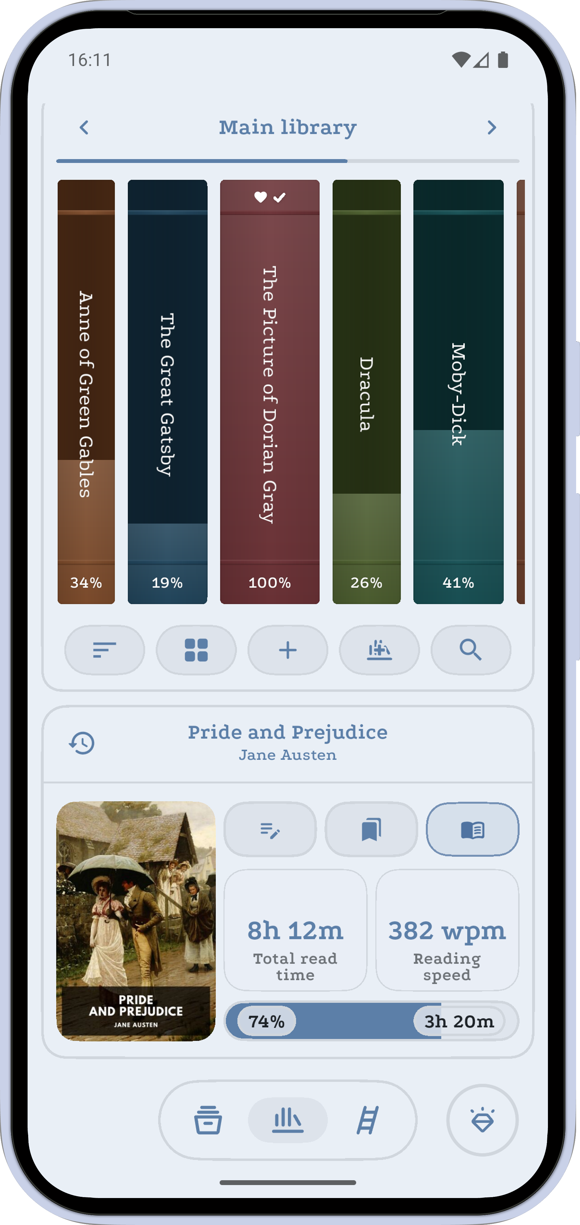 ReadTally library with books and reading progress
