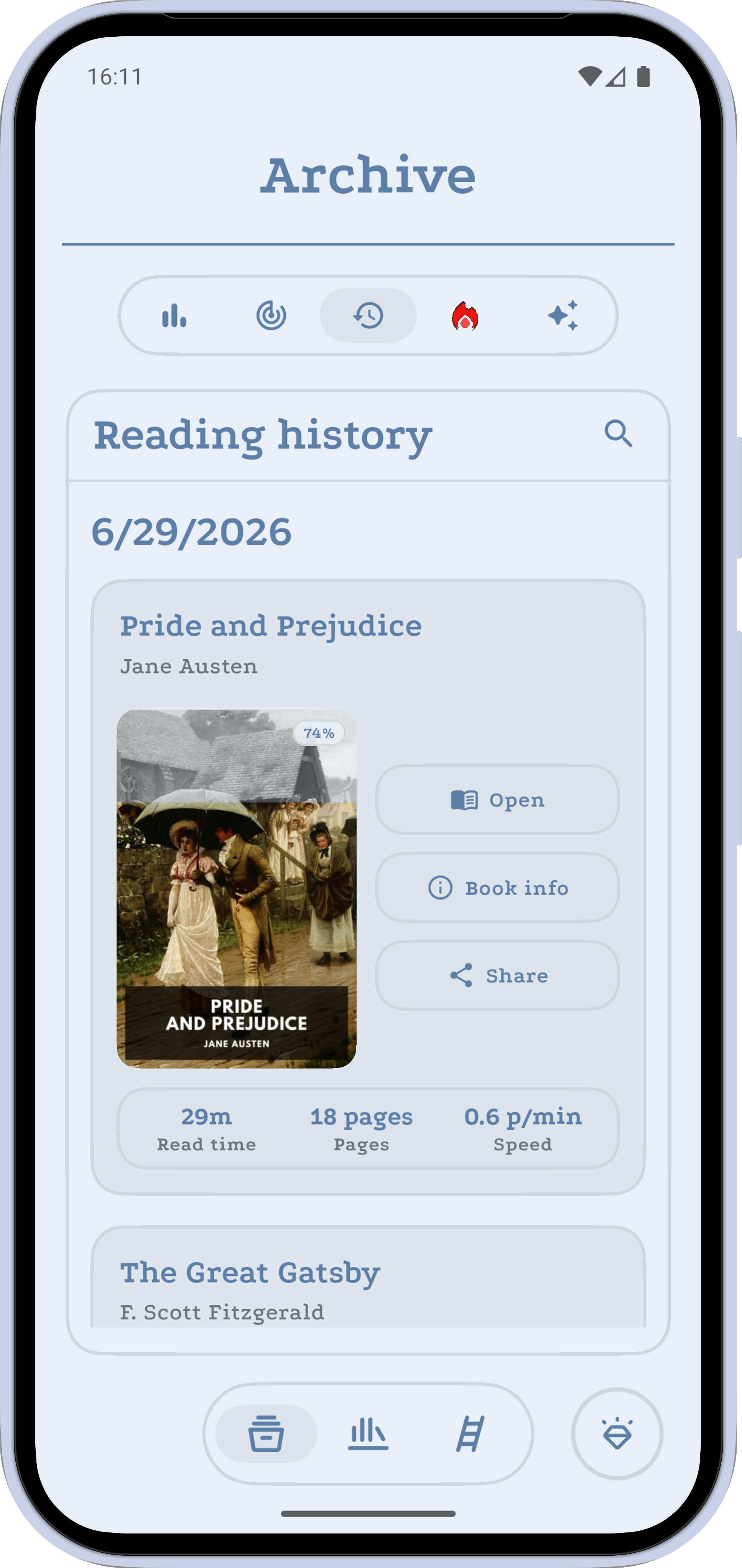 ReadTally reading session history